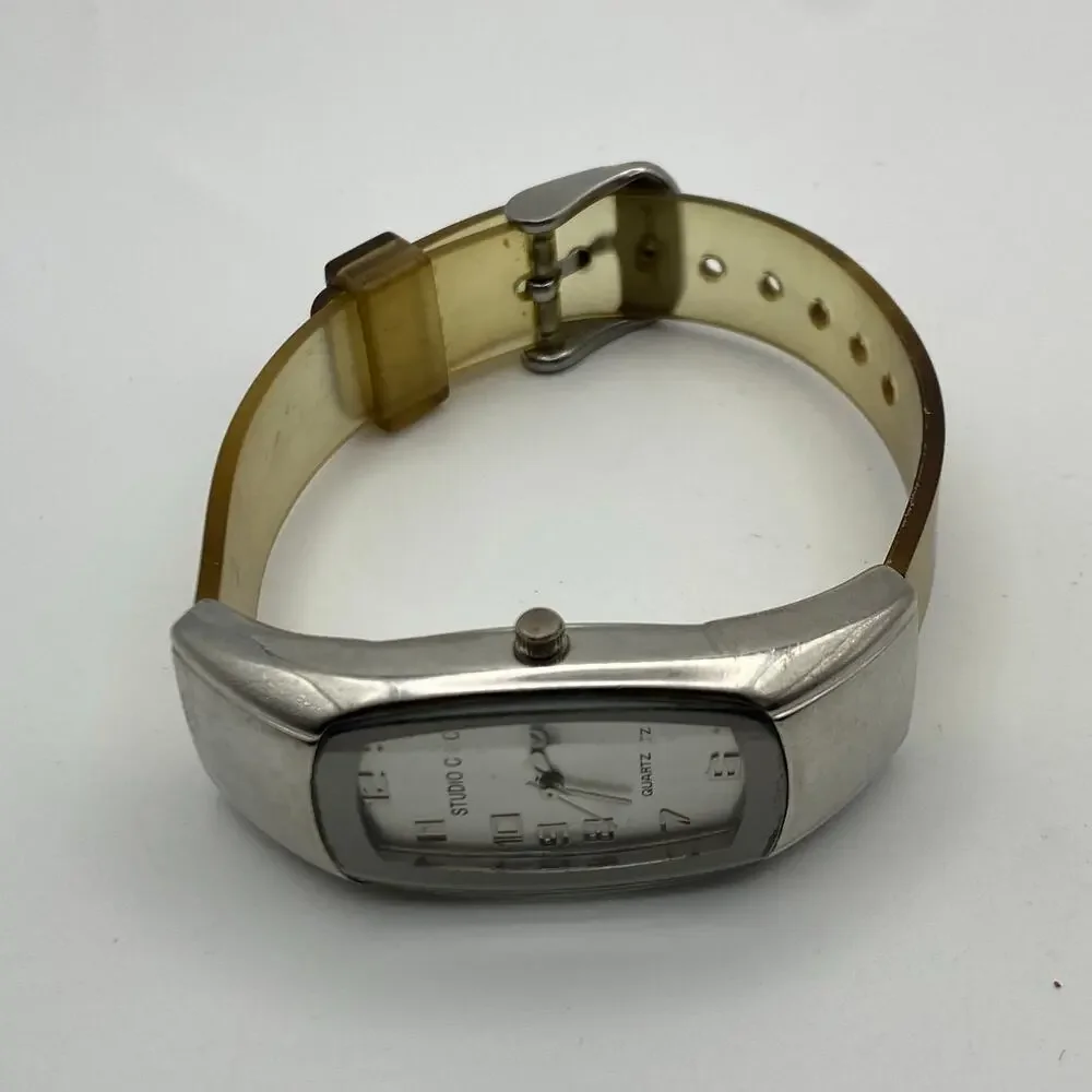 Studio C Silver Tone Stainless Steel Silicone Watch  Working New Battery
